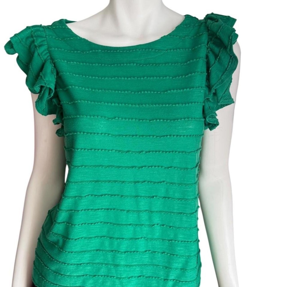Anthropologie Green Textured‎ Ruffle Sleeve Knit Top Size XS